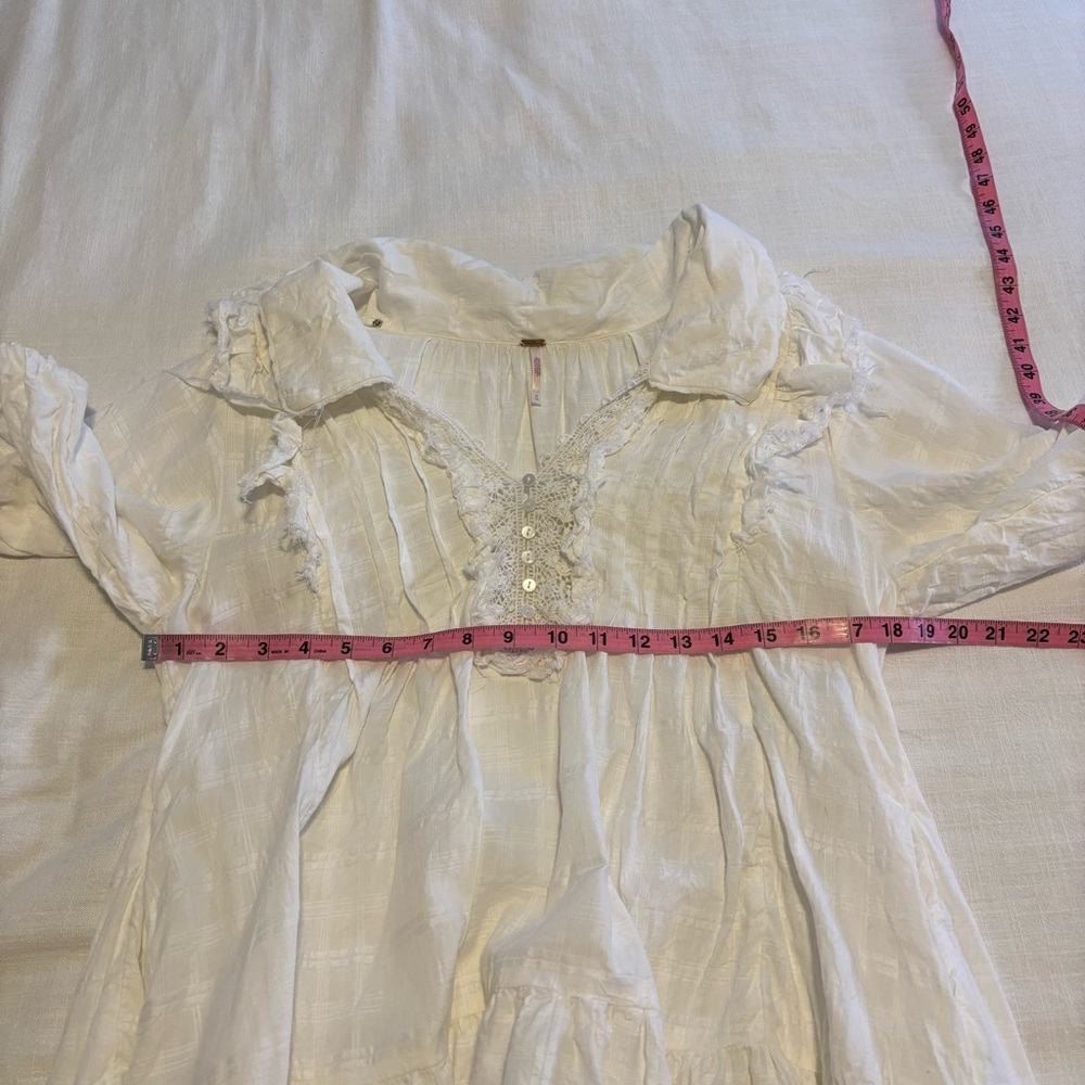 Free People White Lace-Trim V-Neck Mini Dress - Picture 5 of 14